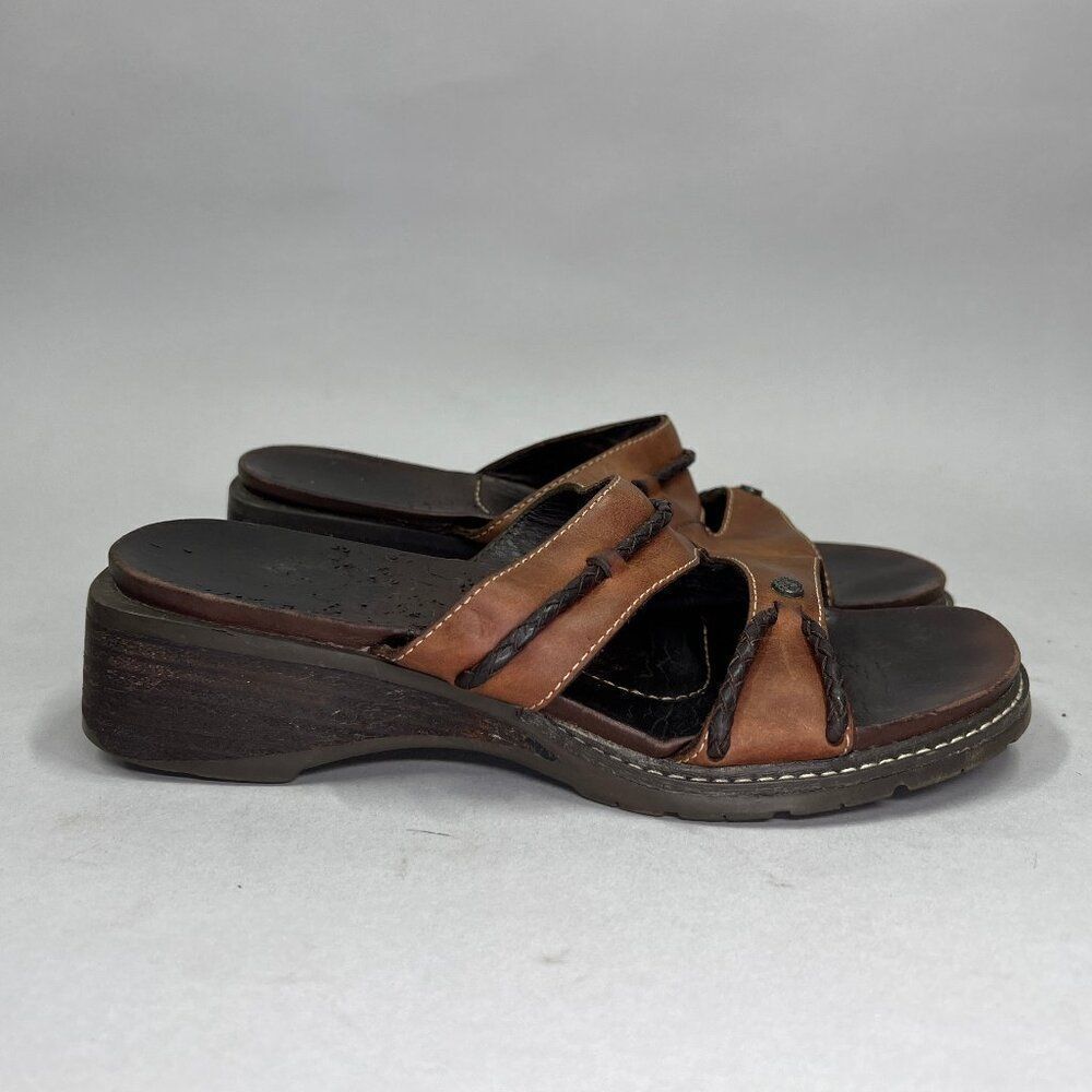 Timberland Wedge Sandals Women's Size 6 Brown Leather Slip On Slide Flip Flops